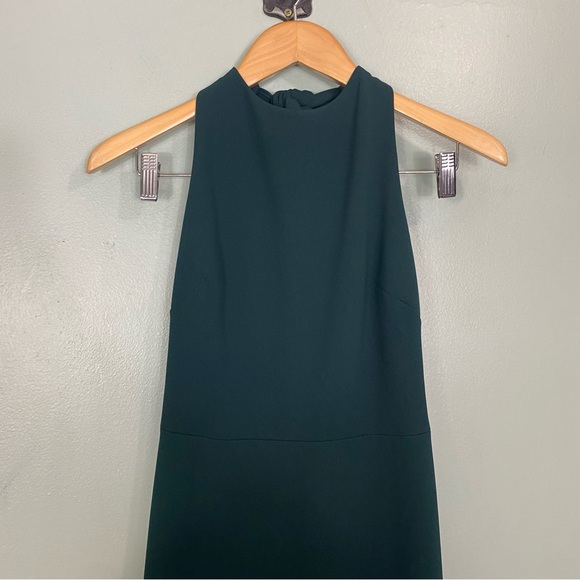BHLDN Anthropologie London Green Crepe Maxi Dress Slit Halter Size 4 - Picture 3 of 8